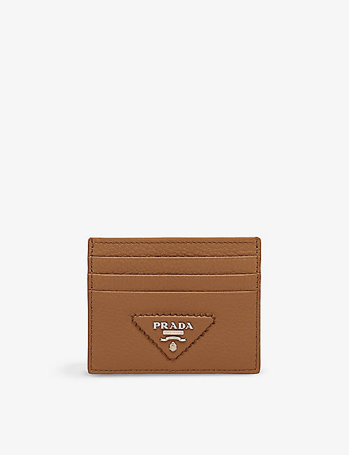 PRADA: Brand-plaque grained-leather card holder