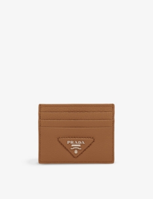 Prada Brown Brand-plaque Grained-leather Card Holder