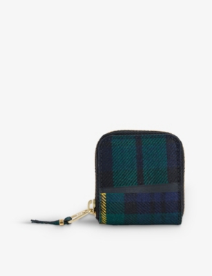 COMME DES GARCONS: Tartan-print branded wool coin purse