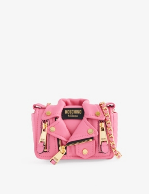 Moschino Womens Violet Biker Branded Leather Shoulder Bag