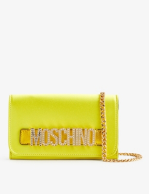 MOSCHINO: Strass brand-plaque satin wallet