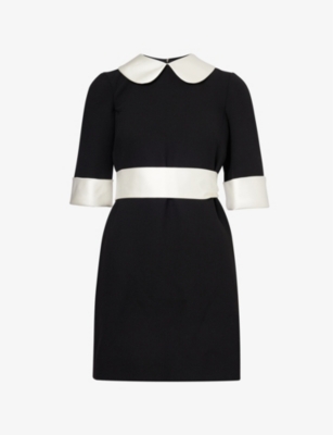 Shop Dolce & Gabbana Collared Crepe-texture Wool-blend Mini Dress In Nero