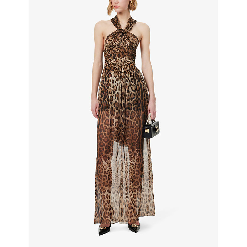 Shop Dolce & Gabbana Womens Leo New Leopard-print Slim-fit Silk Maxi Dress