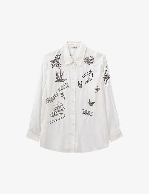 IKKS: Graphic-embroidered long-sleeve woven shirt