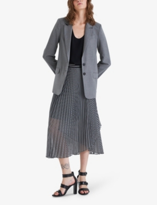 Shop Ikks Womens Black Elasticated-waistband Spot-print Pleated Woven Midi Dress