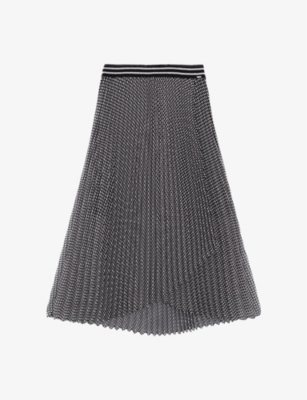 Ikks Elasticated-waistband Spot-print Pleated Woven Midi Dress In Black