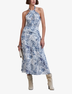 Shop Ikks Womens Ecru Tattoo-print Asymmetric-collar Woven Midi Dress