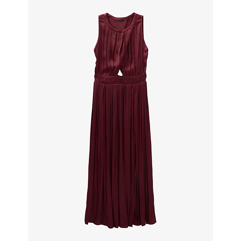 Ikks Womens Bordeaux Asymmetric-top Pleated Satin Maxi Dress