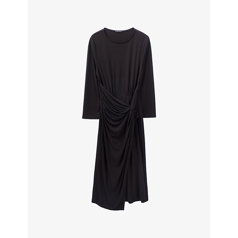 Ikks Womens Black Twisted Wrap Woven Midi Dress