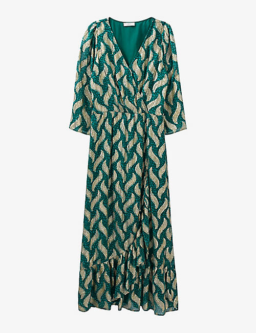 IKKS: Paisley-print metallic-knit midi dress