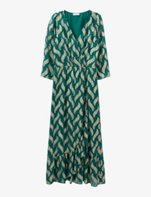 Ikks Womens Emerald Paisley-print Metallic-knit Midi Dress