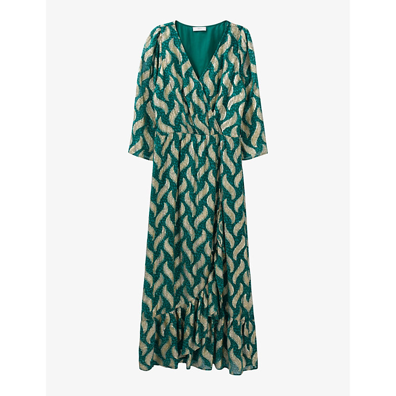 Ikks Womens Emerald Paisley-print Metallic-knit Midi Dress