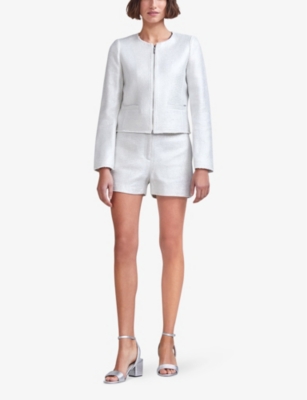 Shop Ikks Women's Silver Tweed-effect Metallic-coated Cotton Jacket