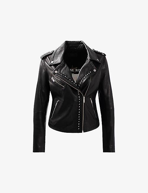 IKKS: Leather stud-embellished leather jacket