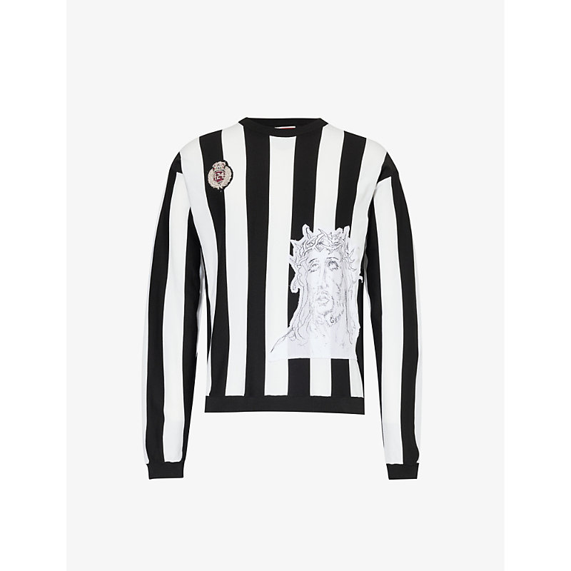 Shop 424 Men's Panna Black Soccer Brand-motif Knitted Sweatshirt