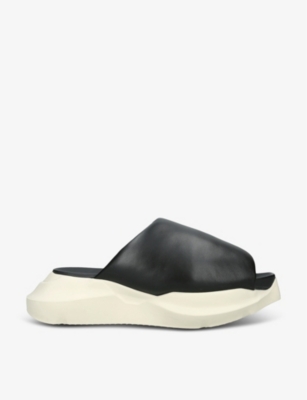 Rick Owens Geth Leather Platform Slides In Black