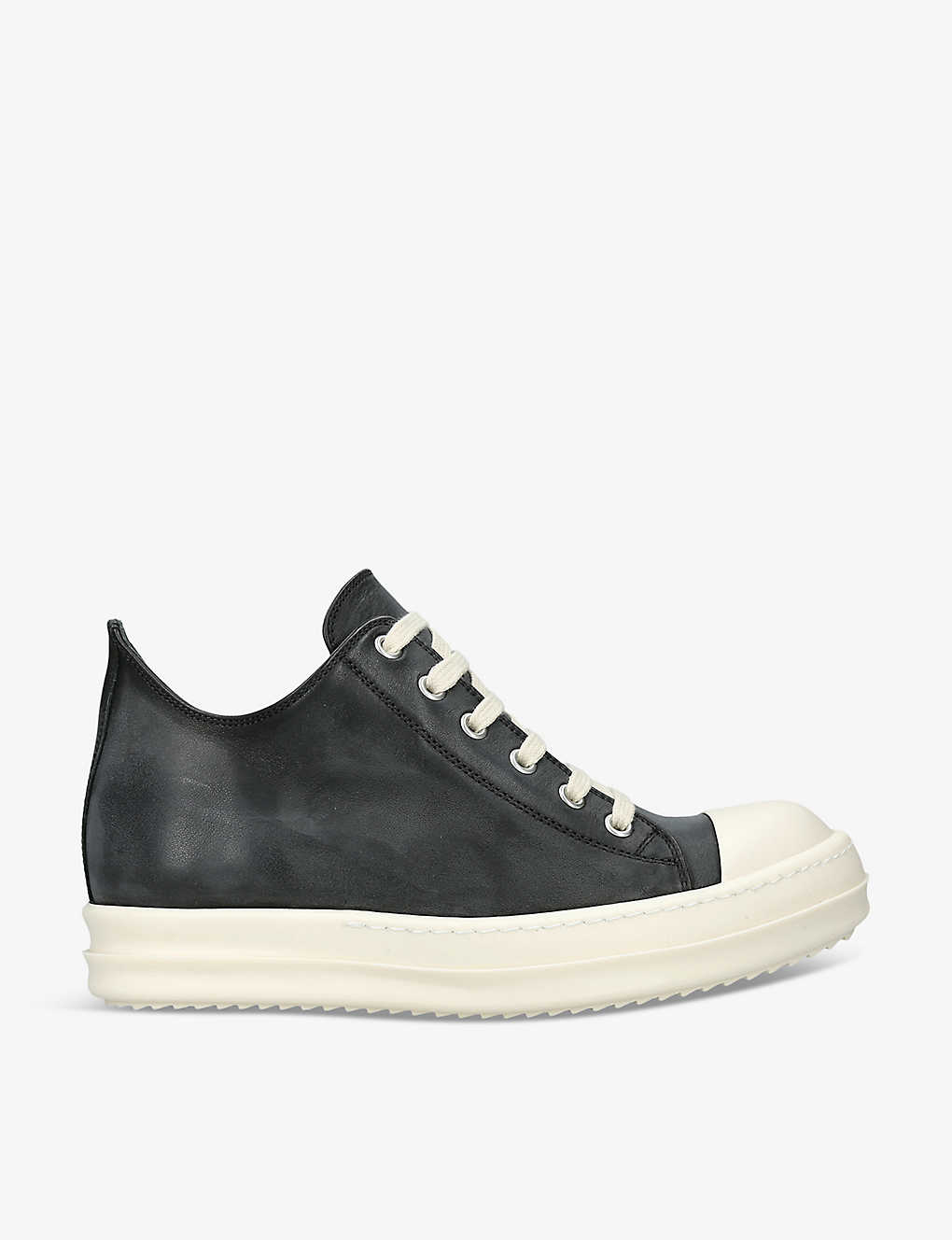 Rick Owens Toe-cap Leather Low-top Trainers In Blk/white