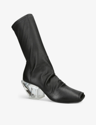 Shop Rick Owens Women's Black Square-toe Leather Ankle Boots