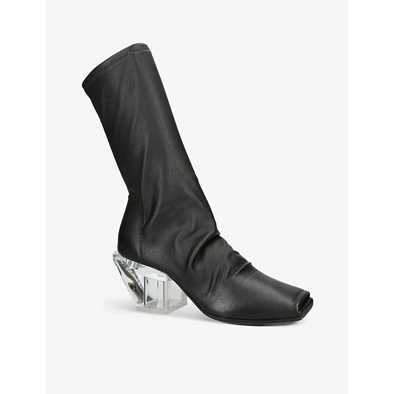 Shop Rick Owens Womens Black Square-toe Leather Ankle Boots