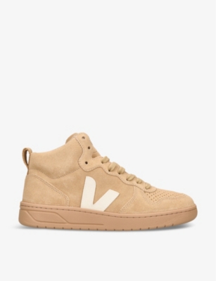 Shop Veja Women's Camel Women's V-15 Logo-embroidered High-top Leather Trainers