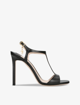 Shop Tom Ford Womens Black Angelina Logo-charm Leather Heeled Sandals