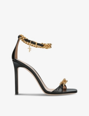 Tom Ford Leather Chain Ankle-strap Stiletto Sandals In Black/comb