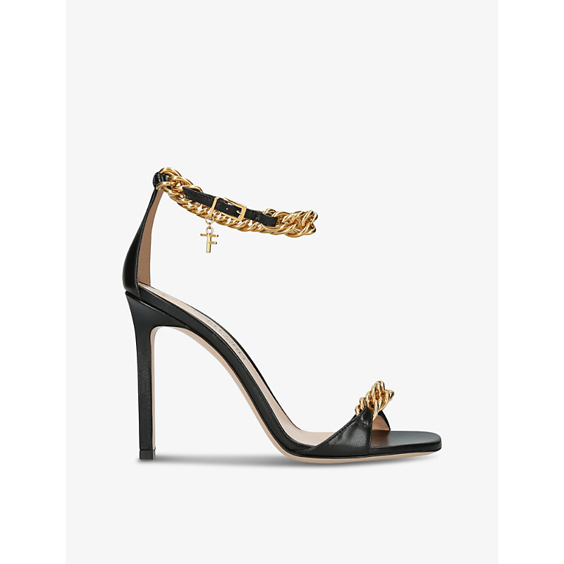 Tom Ford Leather Chain Ankle-strap Stiletto Sandals In Black/comb