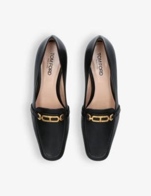 Shop Tom Ford Women's Black/comb Logo-plaque Leather Loafers