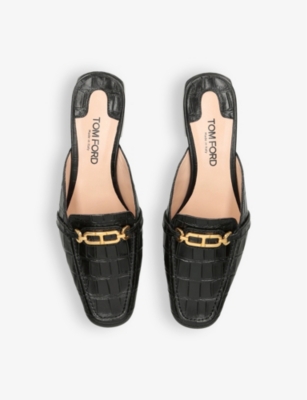 Shop Tom Ford Women's Black Whitney Croc-embossed Leather Slippers