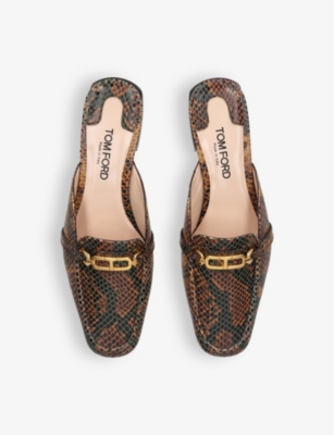 Shop Tom Ford Women's Brown/oth Whitney Logo-plaque Leather Slippers