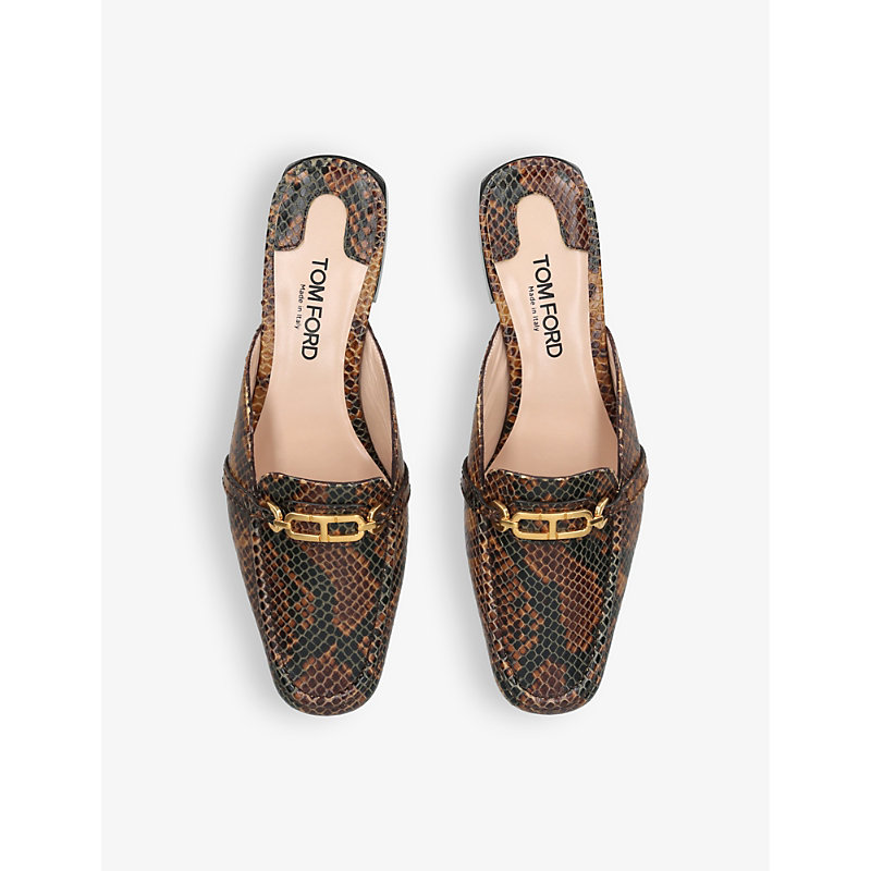 Shop Tom Ford Women's Brown/oth Whitney Logo-plaque Leather Slippers
