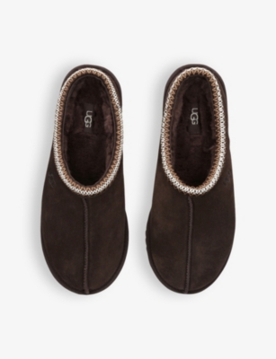 Ugg Mens Tasman Shearling-lined Suede Slippers Dark Brow In Dark Brown
