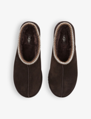 Shop Ugg Men's Dark Brown Tasman Braided-trim Suede Slippers