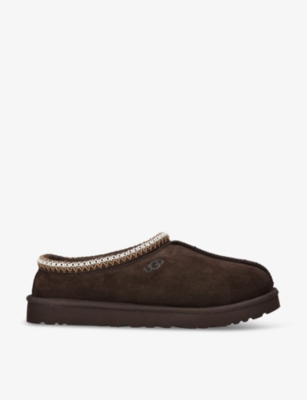 Ugg Mens Dark Brown Tasman Braided-trim Suede Slippers