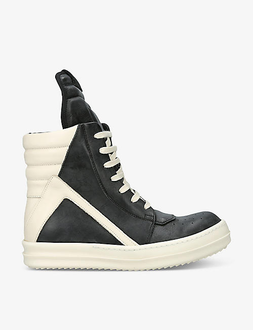 RICK OWENS: Geobasket lace-up leather high-top trainers