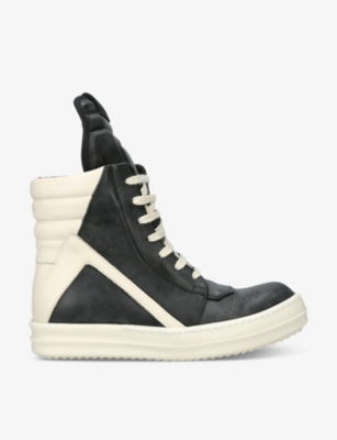 Shop Rick Owens Women's Black/comb Geobasket Lace-up Leather High-top Trainers