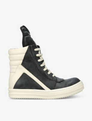 Shop Rick Owens Womens Geobasket Lace-up Leather High-top Trainers Black/comb