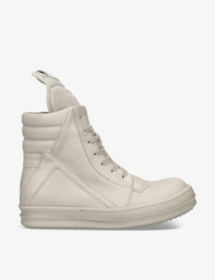 Shop Rick Owens Women's Cream Geobasket Lace-up Leather High-top Trainers