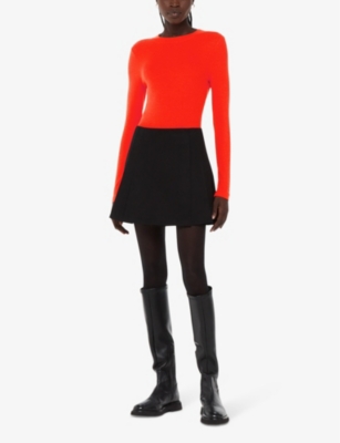 Whistles Womens Red Essential Crew-neck Ribbed Stretch-knit Jumper In Red
