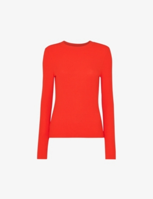 Whistles Womens Red Essential Crew-neck Ribbed Stretch-knit Jumper In Red