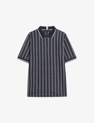 Ted Baker Icken Cable-jacquard Short-sleeve Stretch-cotton Polo In Navy