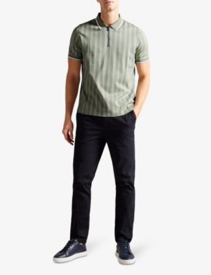 Shop Ted Baker Mens Pl-green Icken Cable-jacquard Short-sleeve Stretch-cotton Polo