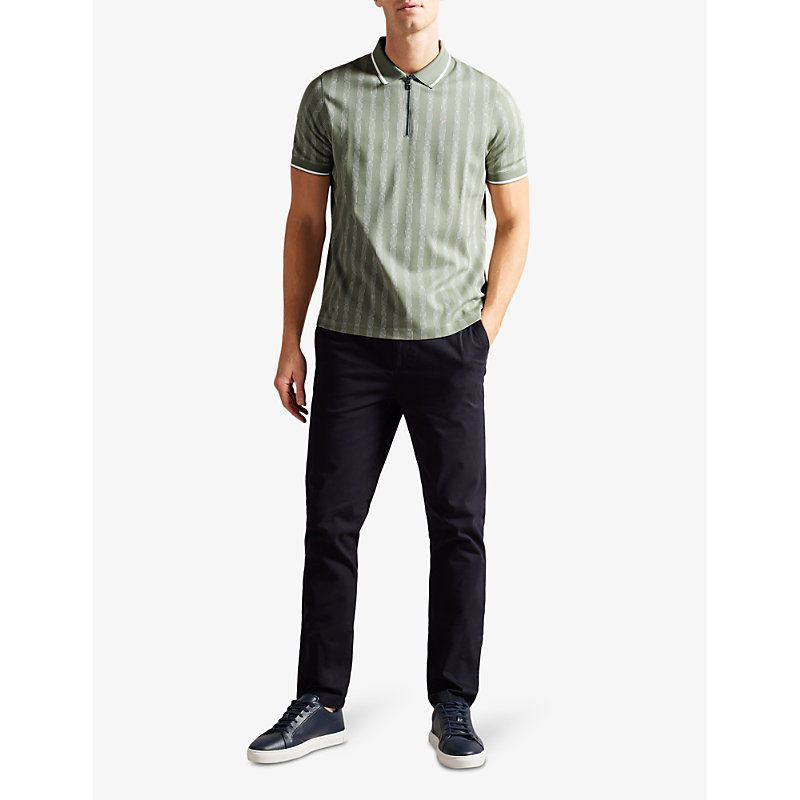 Shop Ted Baker Men's Pl-green Icken Cable-jacquard Short-sleeve Stretch-cotton Polo