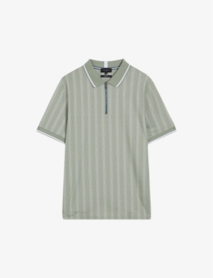 Ted Baker Icken Cable-jacquard Short-sleeve Stretch-cotton Polo In Pl-green