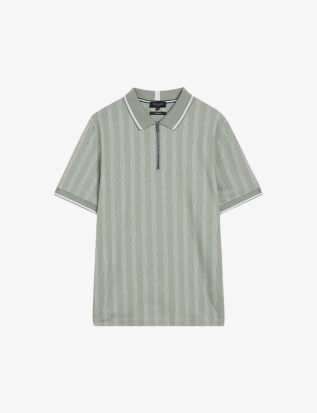 Ted Baker Icken Cable-jacquard Short-sleeve Stretch-cotton Polo In Pl-green