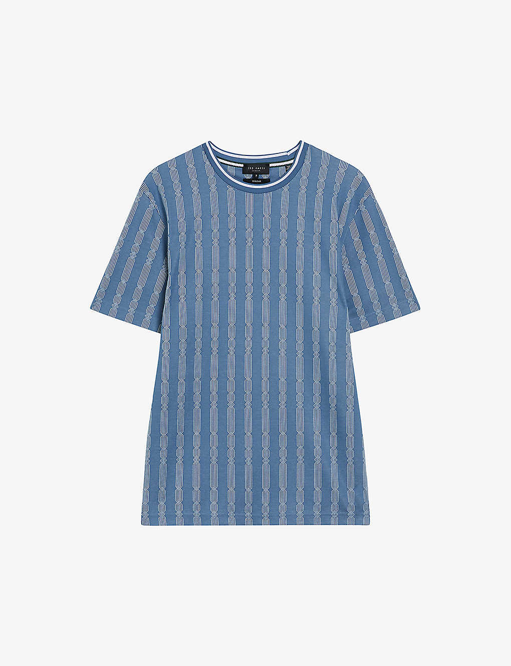 Shop Ted Baker Men's Mid-blue Estat Regular-fit Jacquard-stripe Stretch-cotton T-shirt