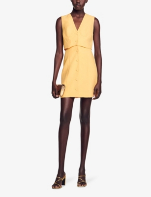 Shop Sandro Womens Jaunes / Oranges Corset-style Straight Woven Mini Dress