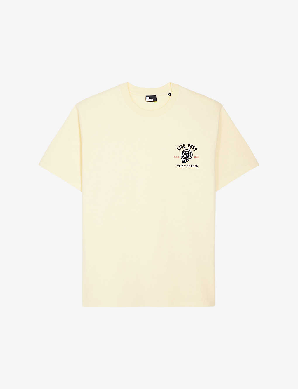 The Kooples Mens Light Yellow Live Fast Logo-embroidered Cotton-jersey T-shirt