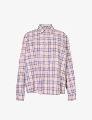 Acne Studios Sarlie Checked Brand-appliqué Cotton Flannel Shirt In Pink Blue