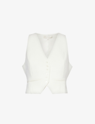Shop Favorite Daughter V-neck Sleeveless Stretch-woven Blend Waistcoat In Ivory